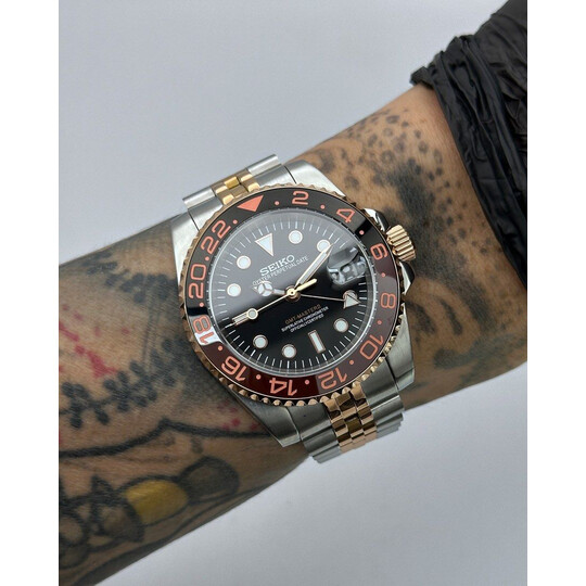 Custom Seiko Mod • Rose Gold Steel Automatic GMT Master 2 • 40mm